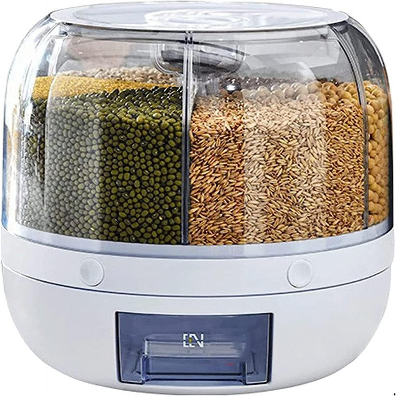 6 Grid Round Cereal Dispenser, 360° Rotatable Rice Barrels